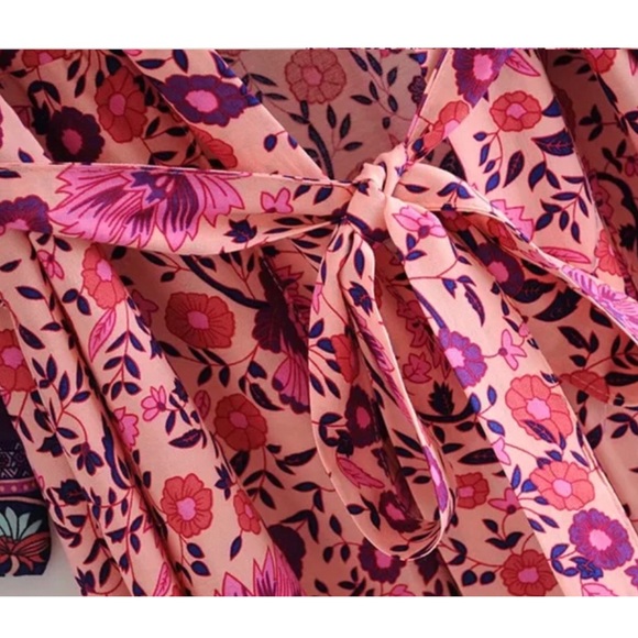 Cotton Floral Boho Kimono NEW Pink Purple - Picture 8 of 11